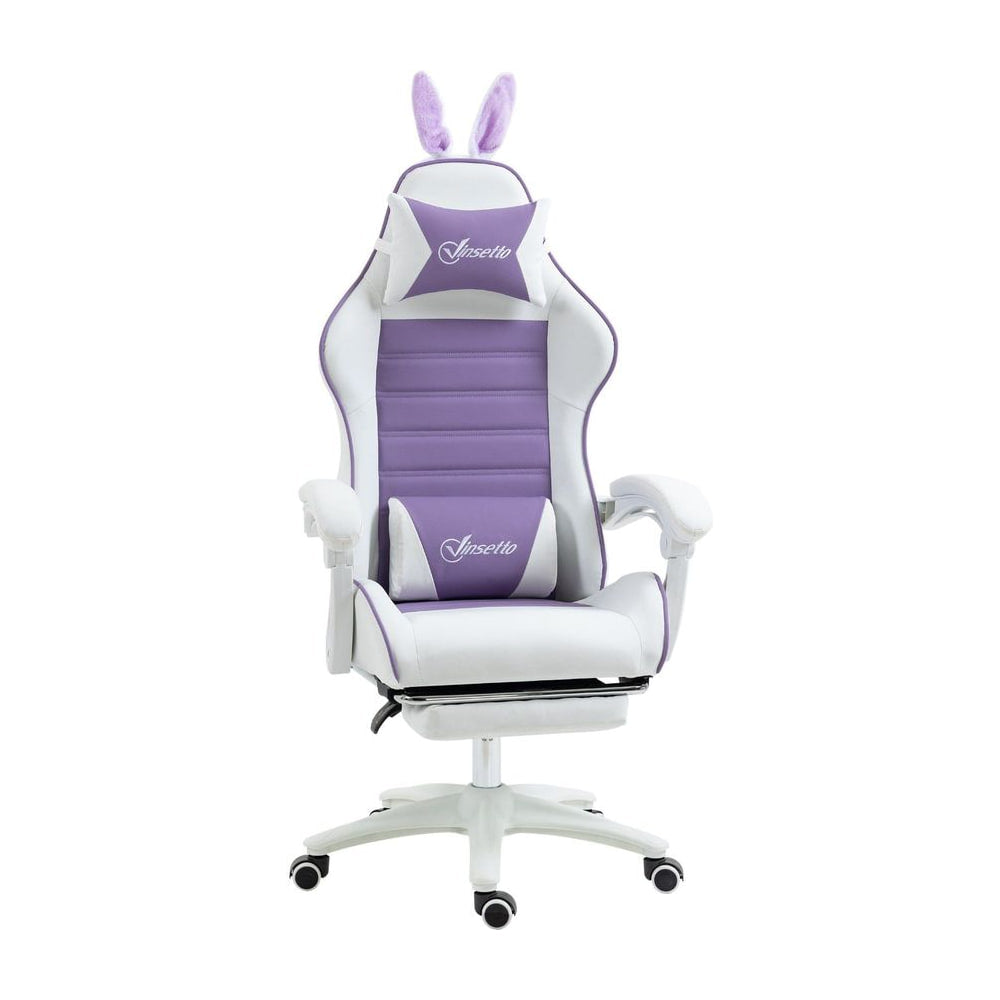 Vinsetto Racing Gaming Chair, Reclining PU Leather Computer Chair with Removable Rabbit Ears, Footrest, Headrest and Lumber