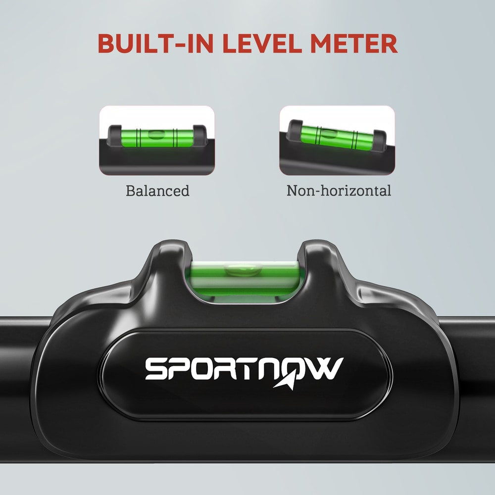 Close up of the built-in level meter on the doorway pull up bar