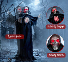 HOMCOM 170cm Life Size Animated Grim Reaper Halloween Decoration, Scary Halloween Animatronics Decor with Sound Touch Activated