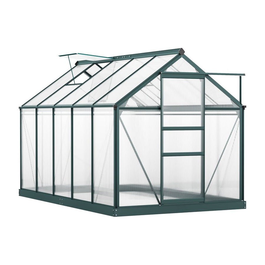 Outsunny 6 x 10ft Polycarbonate Greenhouse, Large Walk-In Green House with Slide Door and Window, Garden Plants Grow House