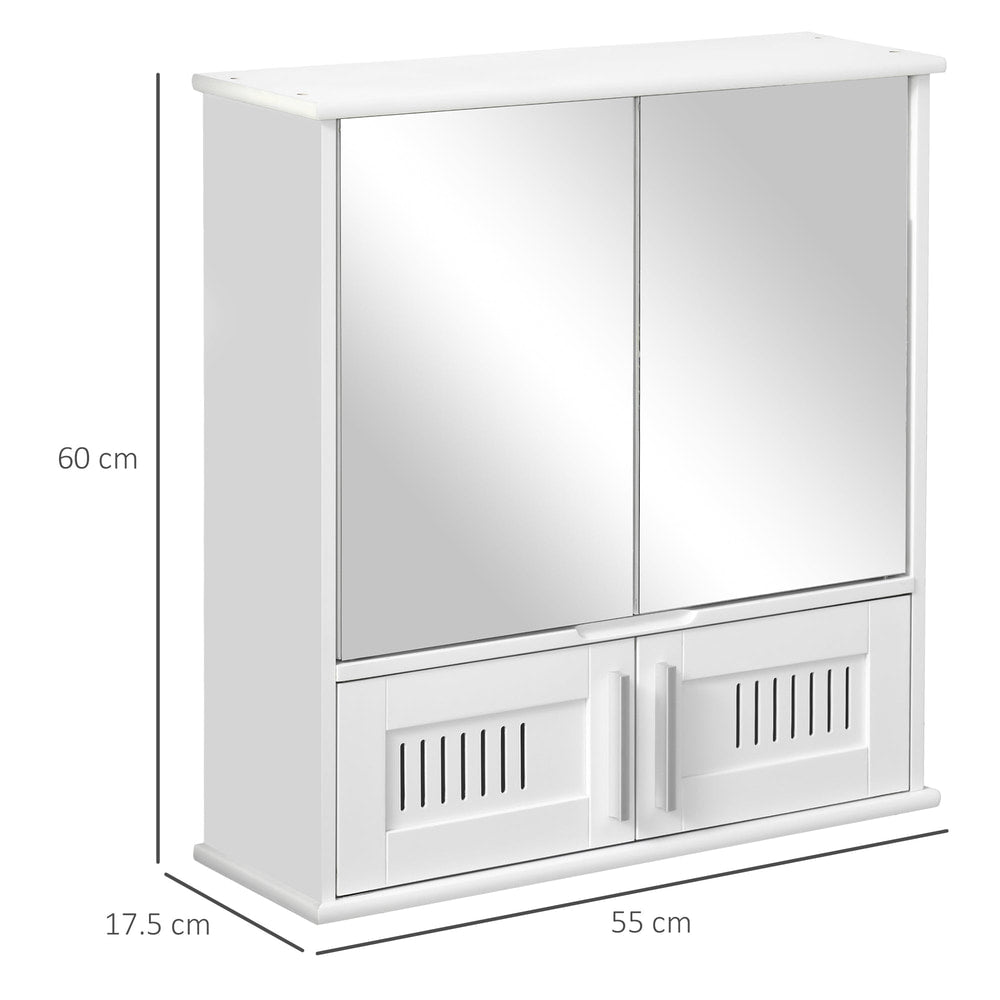kleankin Bathroom Mirror Cabinet, Wall Mounted Storage Cupboard with Double Doors and Adjustable Shelf, Bathroom Organizer