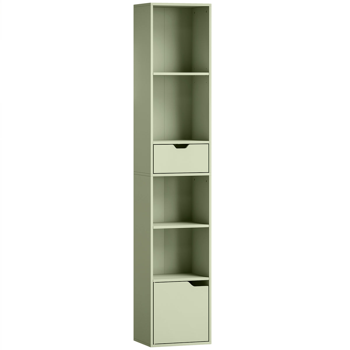 HOMCOM 6-Tier Bookcase, Tall Narrow Bookshelf with Drawer and Door - Green