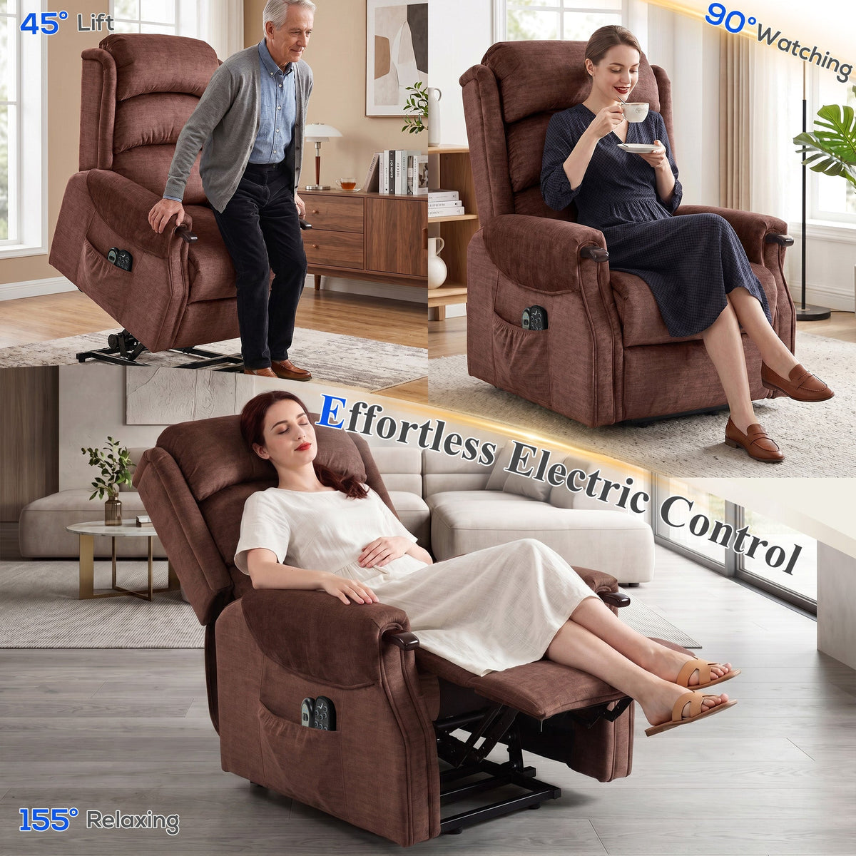 HOMCOM Power Lift Recliner with Vibration Massage and Heat, Lift Chair for Tall with Wood Grip, Pocket Spring, Brown