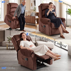 HOMCOM Power Lift Recliner with Vibration Massage and Heat, Lift Chair for Tall with Wood Grip, Pocket Spring, Brown