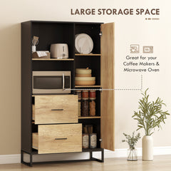 HOMCOM Tall Kitchen Cupboard, Freestanding Kitchen Pantry Cabinet with Adjustable Shelves, Drawers and Soft Close Door, 160cm