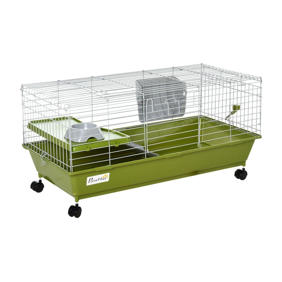 PawHut Small Animal Cage Rabbit Guinea Pigs Chinchillas Cage w/ Wheels Water Bottle Food Dish Platform Ramp 89 x 44 x 43 cm