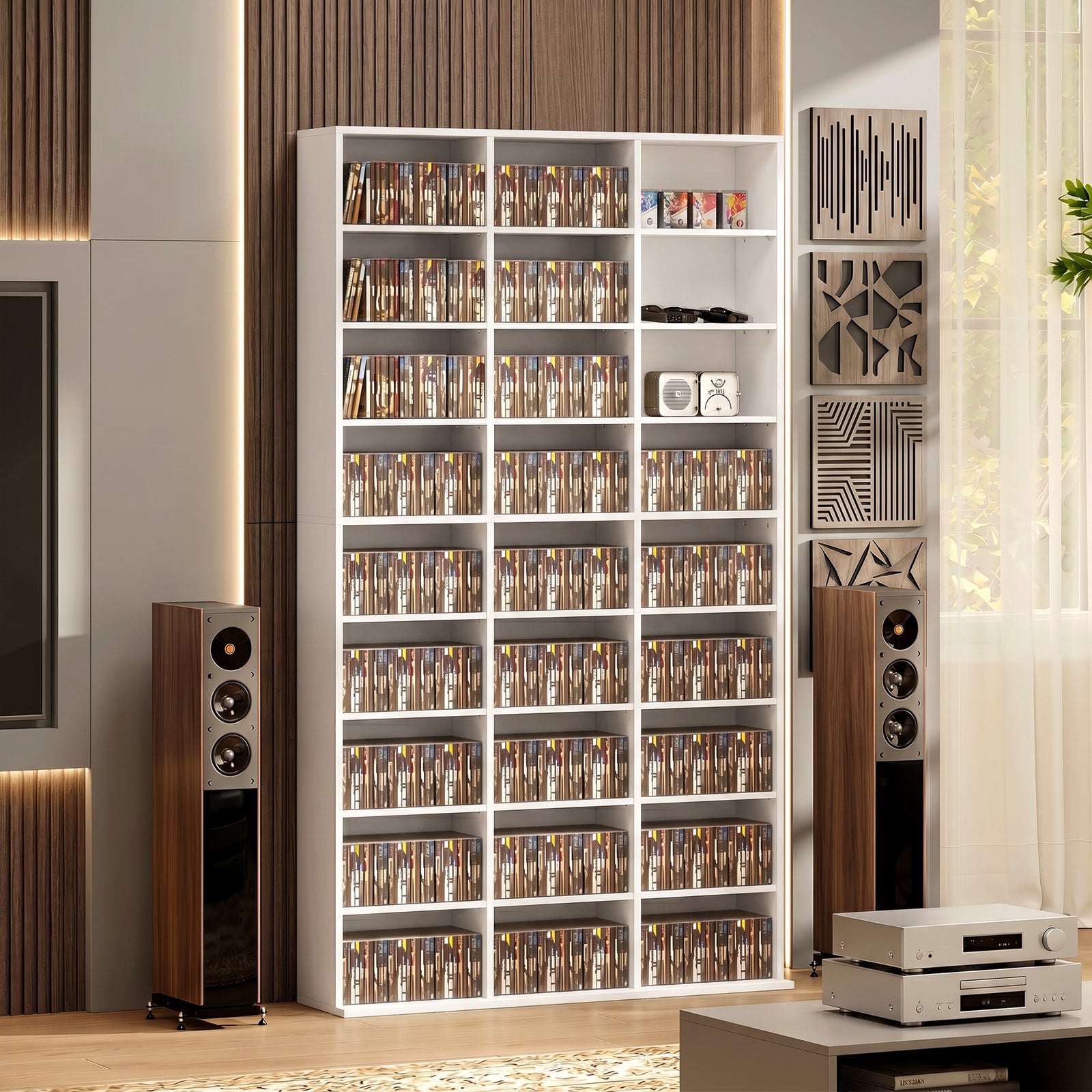 HOMCOM 835 CD/500 DVD Storage Unit, Blu-ray Media Storage Shelf with 27 Compartments and 21 Adjustable Shelves, White