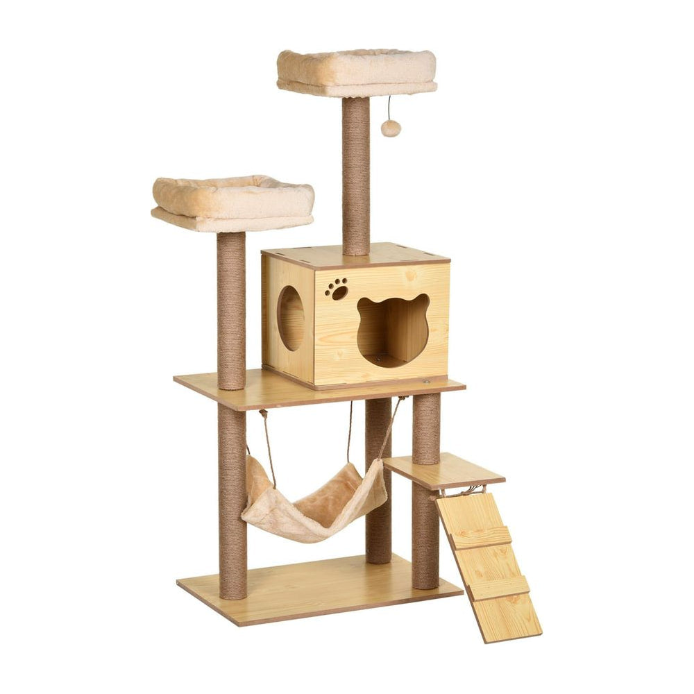 PawHut 130cm Cat Tree for Indoor Cats, Multi-Level Plush Cat Tower, with Five Scratching Posts, Two Perches, Cat House