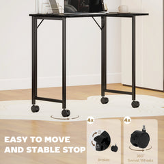 HOMCOM Folding Small Desk on Wheels - Black Wood Effect