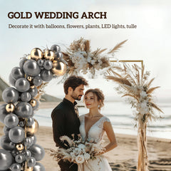 Outsunny Wedding Arch Backdrop Stand, Square Metal Arch Frame with U-shaped Stakes, Gold Wedding Arch, 6.6 FT