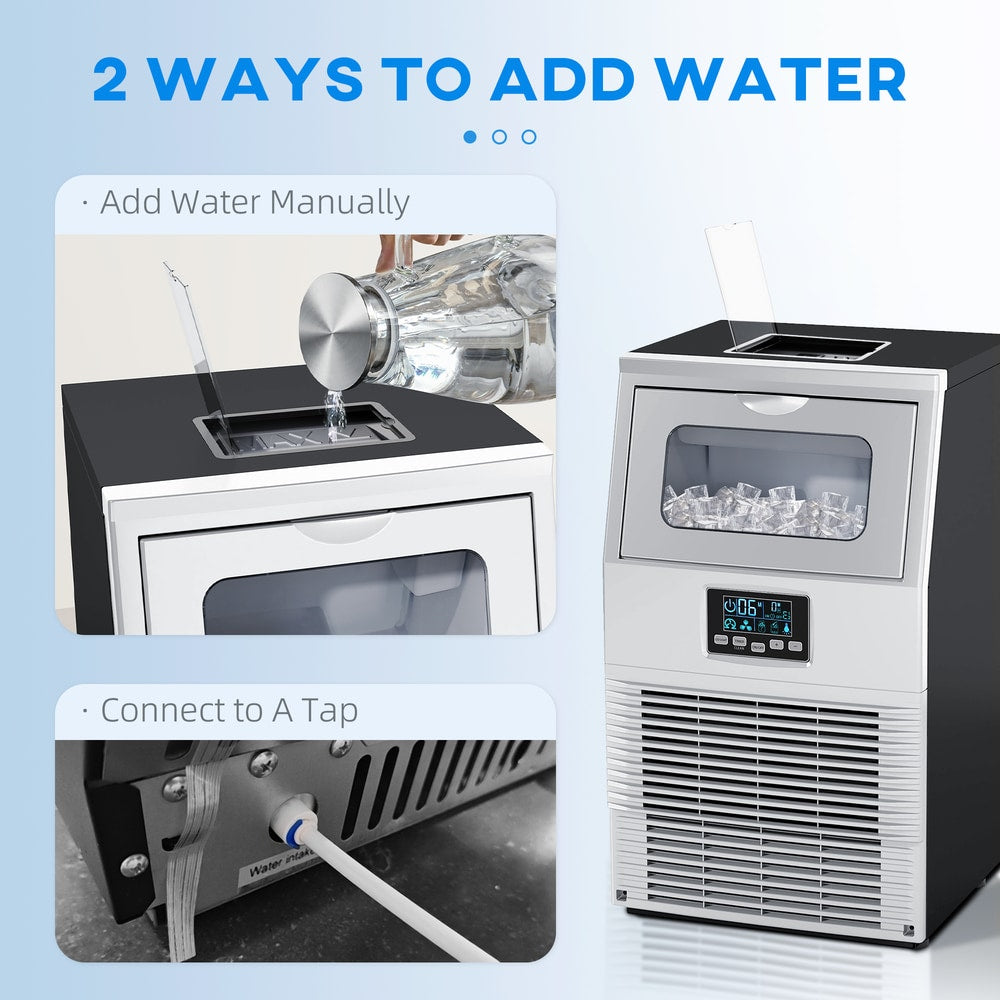 The ice maker can be filled with water manually or via a tap