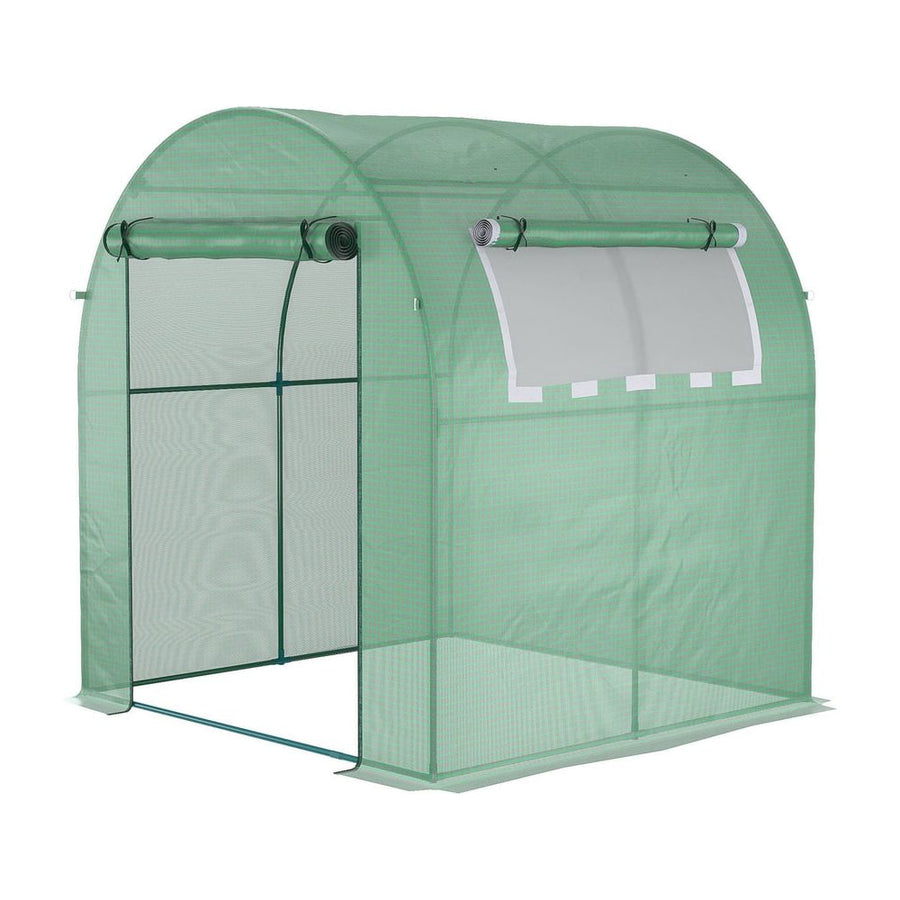 Outsunny Walk in Polytunnel Greenhouse, Green House for Garden with Roll-up Window and Door, 1.8 x 1.8 x 2 m, Green
