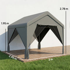 Outsunny 3 x 3 m Patio Gazebo with Netting & Curtains, Outdoor Canopy Shelter with Galvanised Steel Frame, Dark Grey