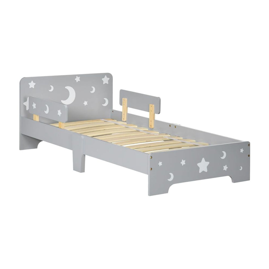 ZONEKIZ Kids Toddler Bed, with Star and Moon Patterns, Side Rails, for Ages 3-6 Years - Grey