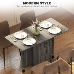 HOMCOM Multi-Storage Six-Person Drop Leaf Dining Table - Grey