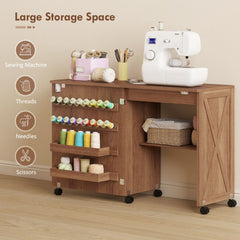 The sewing table with large storage space for threads and needles