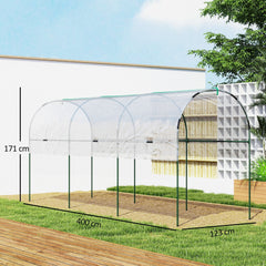 Outsunny Tunnel Tomato Greenhouse with 4 Hoops and Top Tap, Pointed Bottom and Guy Ropes, 400 x 123 x 171 cm, Clear