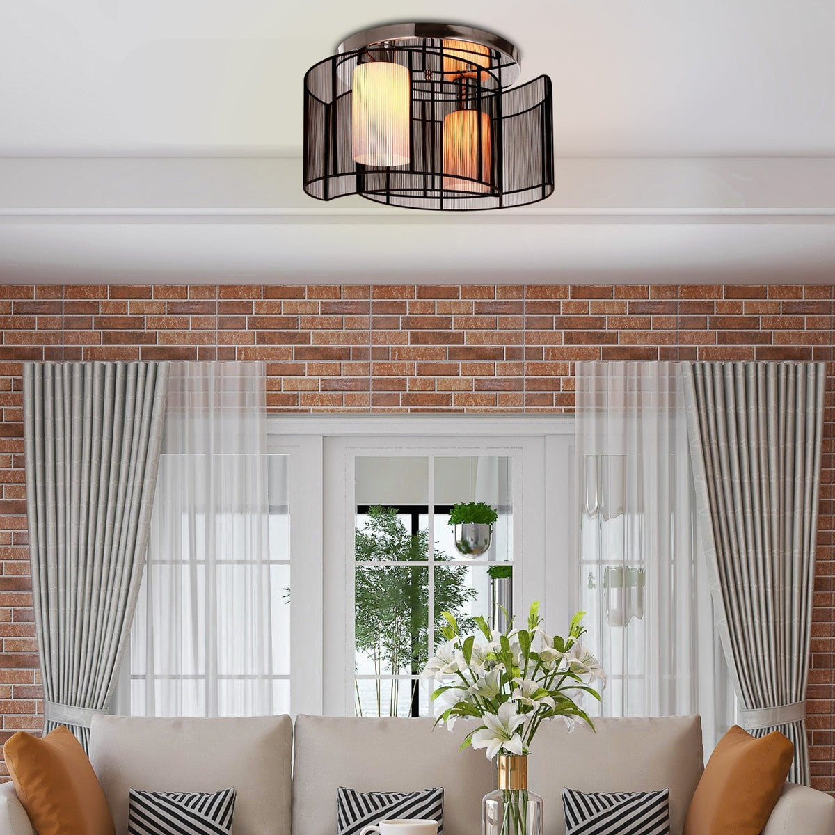 HOMCOM Modern Chandelier, Semi-Flush Mount Ceiling Light with 2 Light, E27 Bulb Base for Hallway, Dining Room, Living Room, White and Black