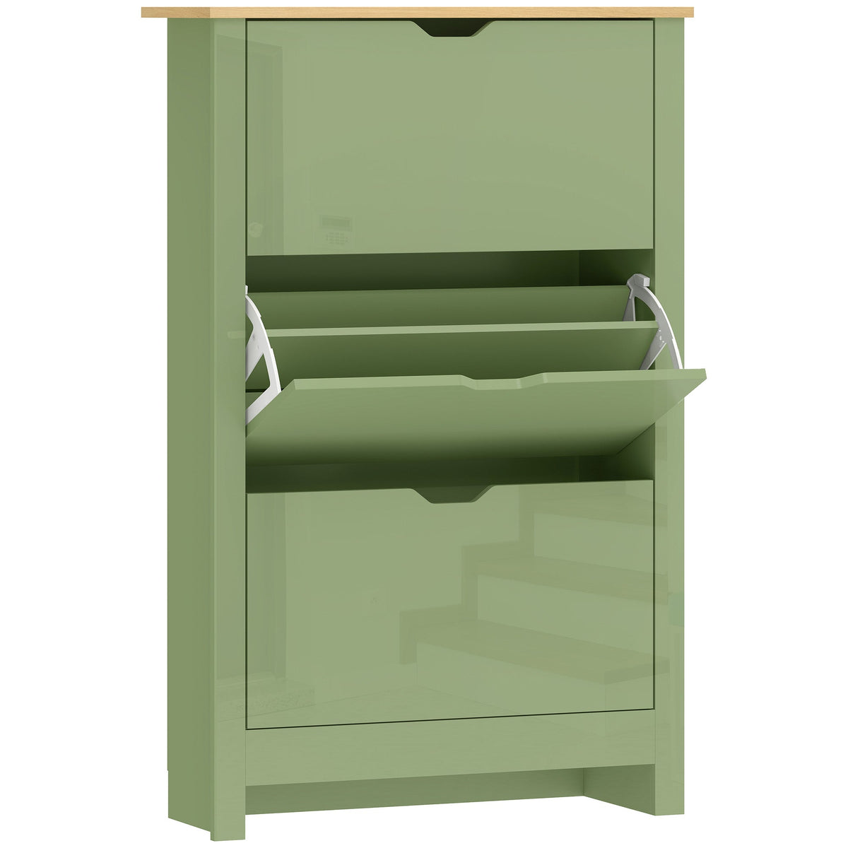 HOMCOM Slim Shoe Cabinet, Narrow Shoe Cupboard with 3 Flip Drawers, Adjustable Shelves for 18 Pairs of Shoes, High Gloss Green