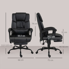 Dimensions of the black PU leather office chair from the front and side