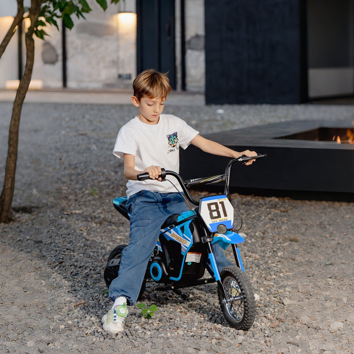 AIYAPLAY Kids Electric Motorbike, 24V Ride On Motorcycle with 3 Speeds and Rear Suspension, Dirt Bike for 8-12 Years Old, Blue