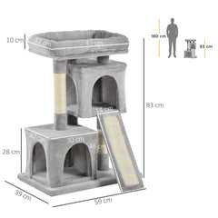 PawHut Cat Tree for Indoor Cats 81cm Cat Scratching Post Scratch Board Kitten Tower Climbing Frame Grey
