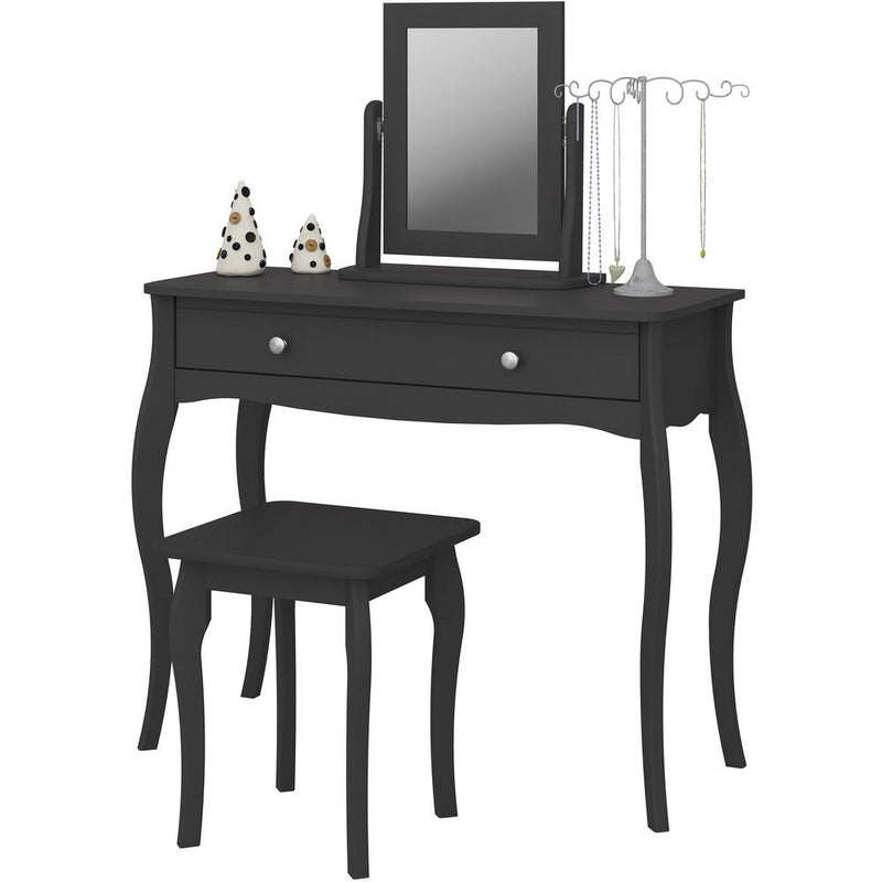 Boutique Black Dressing Table With Mirror & Stool