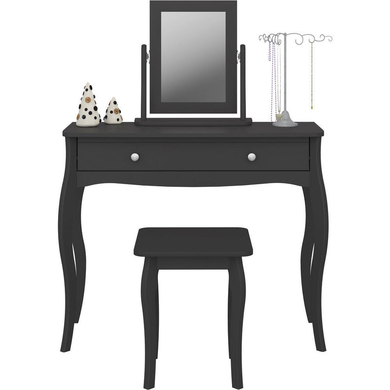 Boutique Black Dressing Table With Mirror & Stool