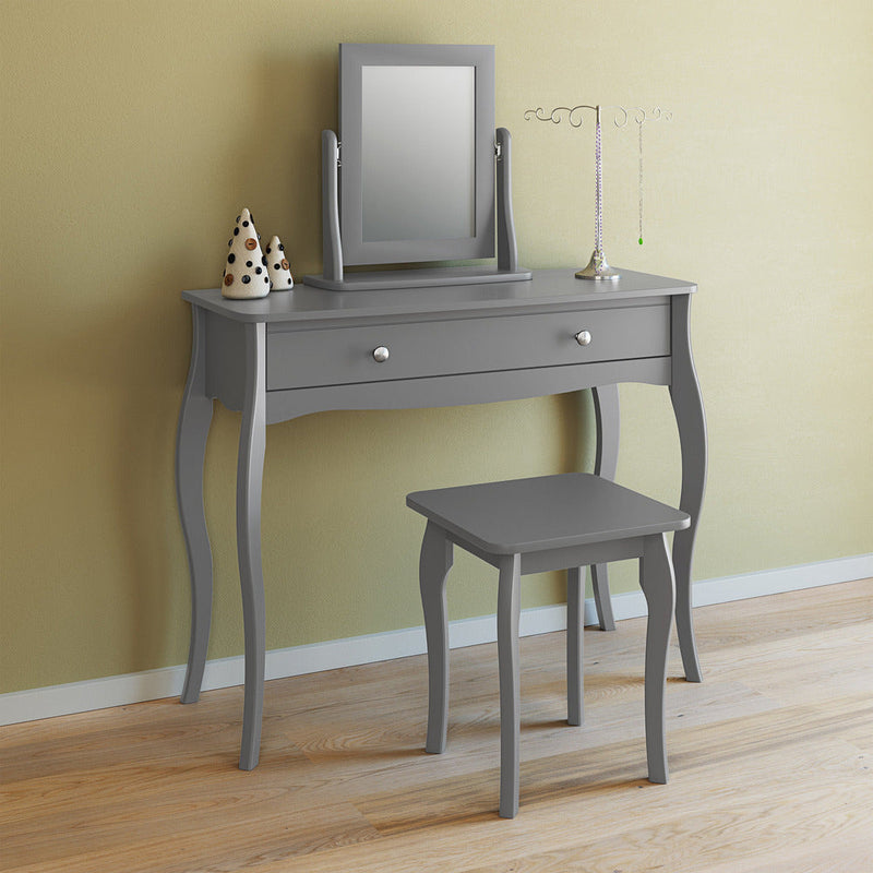 Boutique Grey Dressing Table With Mirror & Stool