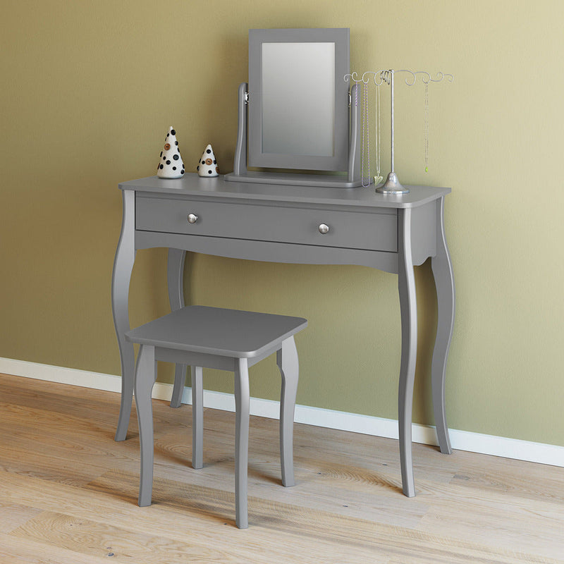 Boutique Grey Dressing Table With Mirror & Stool