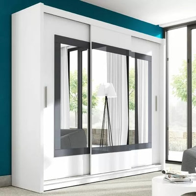 Hampstead Large Sliding Door Wardrobe with Mirror - White and Grey