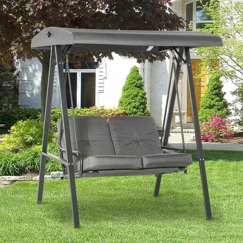 2 Seater Steel Frame Garden Swing With Cushion - Grey