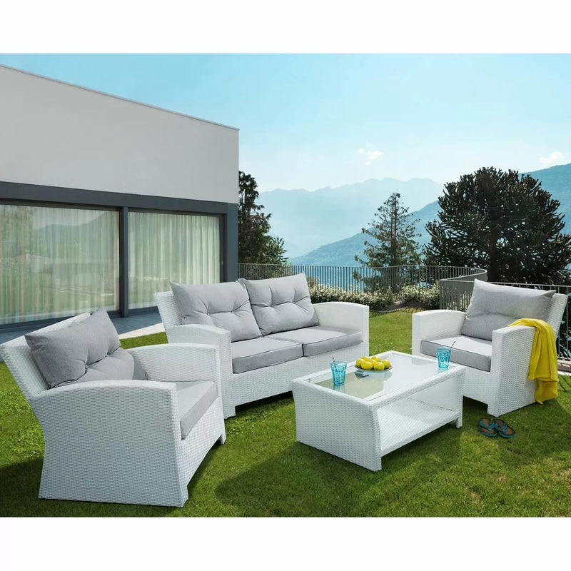 Marina 4PC Rattan Garden Lounge Sofa Set - White