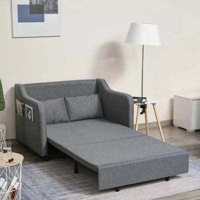 Elegant Two Seater Linen Fabric Convertible Sleeper Sofa Bed with Armrest - Grey