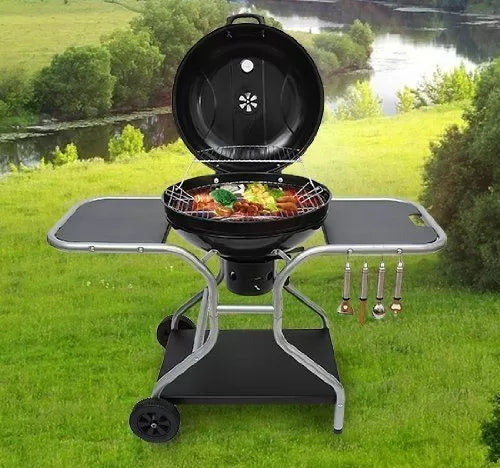 Deluxe Charcoal BBQ Trolley Grill - Black