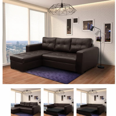 Gianni 2 Storage Chaise Sofa Bed Bonded PU Black