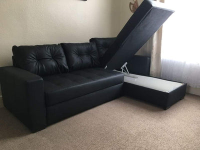 Gianni 2 Storage Chaise Sofa Bed Bonded PU Black