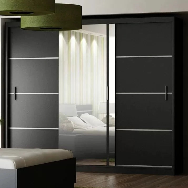 Vista Large Mirrored Sliding Door Wardrobe - Black and White