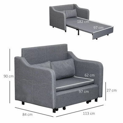 Elegant Two Seater Linen Fabric Convertible Sleeper Sofa Bed with Armrest - Grey