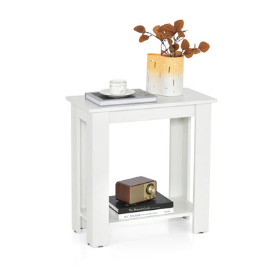 2-Tier End Table with Storage Shelf for Small Spaces-White