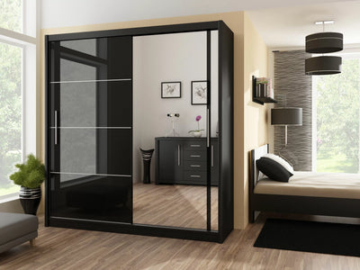 Vista High Gloss Mirrored Sliding Door Wardrobe - Black and White