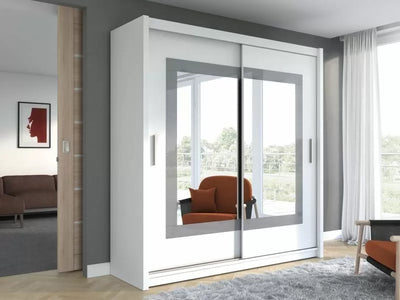 Hampstead 203cm Sliding Door Wardrobe with Mirror - White and Grey