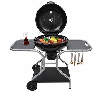 Deluxe Charcoal BBQ Trolley Grill - Black