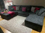 Alaska Truffle L or U Shaped Corner Sofa | Large Footstools | Chenille Fabric | L Shape U Shape (Scatter back), Grey