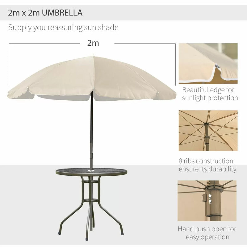 Garden Dining Table Chair Set 6PC With Parasol - Beige