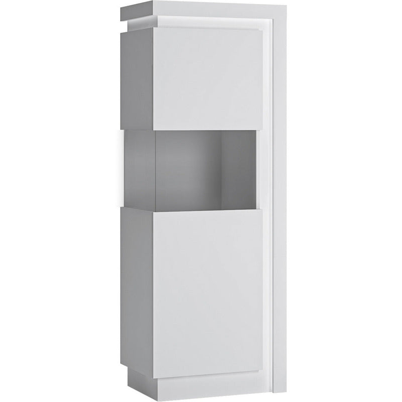 Lyon White & High Gloss Narrow Long LHD Display Cabinet With LED