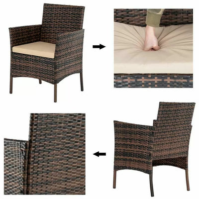 4 Pieces Rattan Wicker Garden Table Chair Set With Cushion - Brown