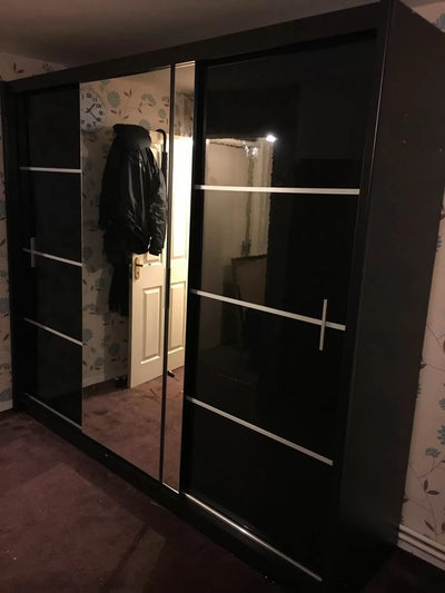 Vista High Gloss Large Mirrored Sliding Door Wardrobe - Black and White