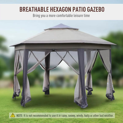 Heavy-Duty Garden Double Roof Hexagon Gazebo Tent - Coffee and Beige