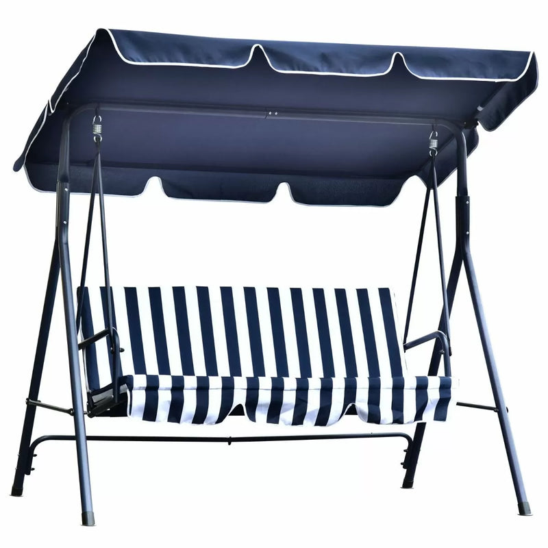 3 Seater Garden Swing With Adjustable Canopy - Blue Stripe